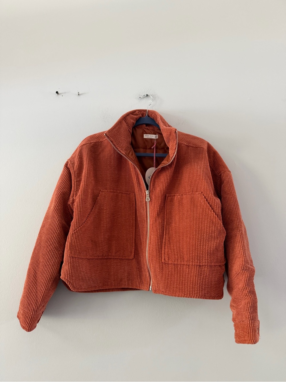 Miss Love Rust Orange Corduroy Zip-Up Jacket - Women's